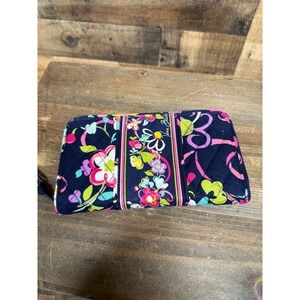 Vera Bradley Navy Blue Floral Quilted Cotton Zip Around Wallet Organizer
